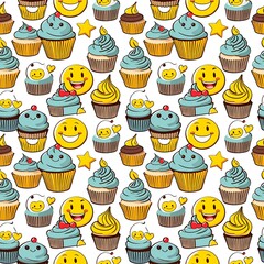 illustrated cupcakes with smiling faces