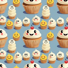illustrated cupcakes with smiling faces