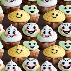 illustrated cupcakes with smiling faces