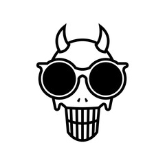 skull head logo symbol with glasses and horns.eps