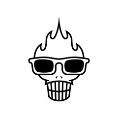 flaming skull head logo symbol with glasses.eps