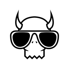 skull head logo symbol with big glasses and horns.eps