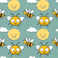 Fototapeta premium illustrated bees with smiling faces flying around