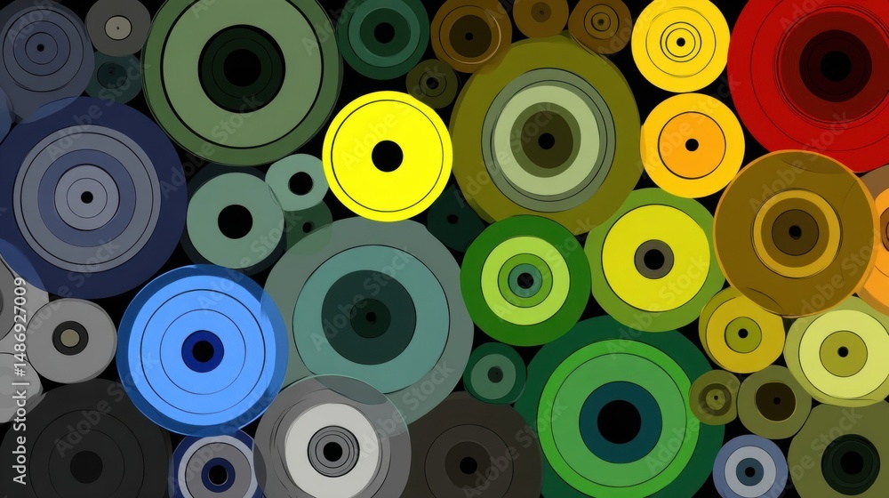 Poster colorful circles in overlapping patterns of vibrant hues.