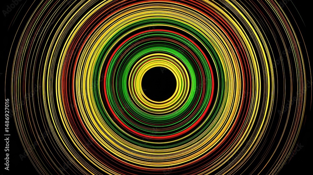 Poster vibrant concentric circles pattern with radiating lines.