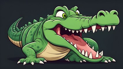 Obraz premium A cartoon crocodile with a big mouth and big green eyes