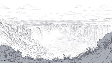 Niagara Falls Sketch, Landscape Drawing, Nature Scene, Outdoors, Artistic Render