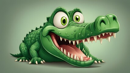 Obraz premium A cartoon crocodile with a big mouth and big green eyes