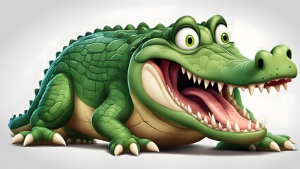 A cartoon crocodile with a big mouth and big green eyes