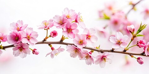 Minimalist Cherry Blossom Branch, White Background, Delicate Spring Bloom, Japanese Cherry, Sakura Photography