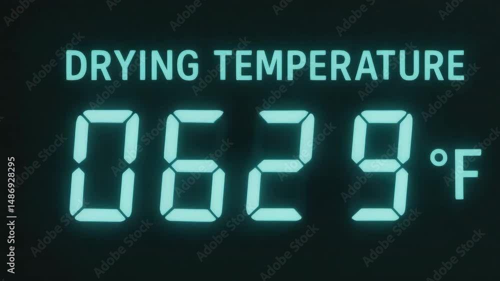 Poster drying temperature digital display on screen shows precise fahrenheit control process for pharma pro