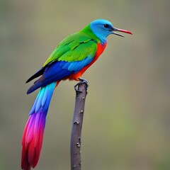 Fototapeta premium A colorful bird with a colorful tail on it