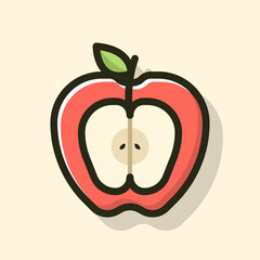 Halved apple illustration vibrant red fruit cartoon flat design illustration