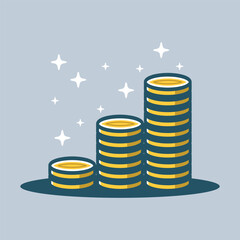 Coin stacks shining reaching for success cartoon flat design illustration