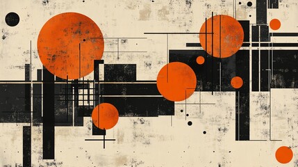 Geometric Abstract Art: Vintage Orange and Black Composition