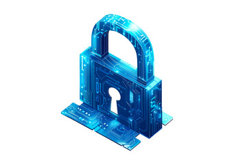 Digital lock with circuit pattern symbolizes cybersecurity in technology and data protection isolated on transparent background