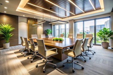 Obraz premium Modern Conference Room Interior Design: Stylish & Unoccupied Business Meeting Space Photography