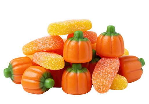 Gummy pumpkins candy, isolated background