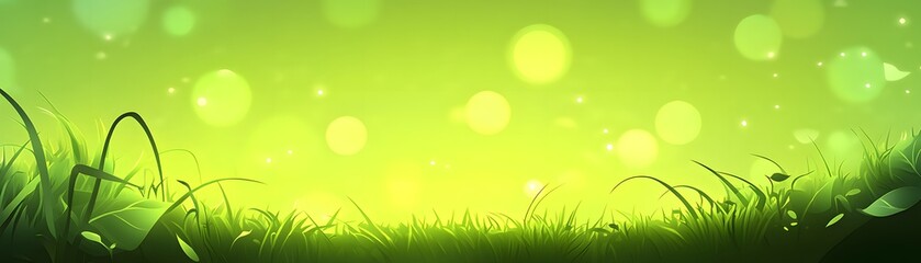 Lush green grass field illuminated by soft light.