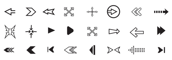 Arrows big black set icons. Arrow icon. Arrow vector collection. Arrow. Cursor. Modern simple arrows. Vector illustration. Variety arrow vector collections.