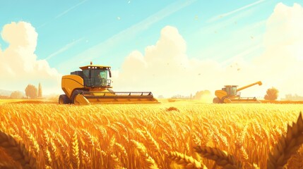 Golden Harvest: Combines in a Wheat Field