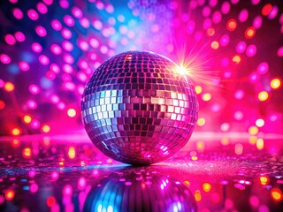 Pink Disco Ball Double Exposure Photography, Surreal Abstract Background,  Psychedelic Art, 80s Retro Style Image