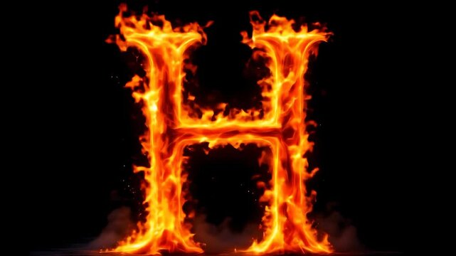 Flaming Letter H Animation on Black Background