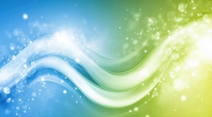 Abstract blue-green wave background with sparkling lights