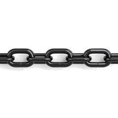 Obraz premium Close-up of a section of a black chain against a white background. The shiny metal links create a strong visual.