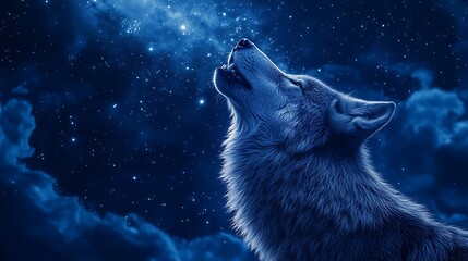 Fototapeta premium Wolf howling at night sky