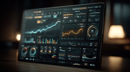 Modern digital dashboard displaying multiple financial charts and graphs on a tablet