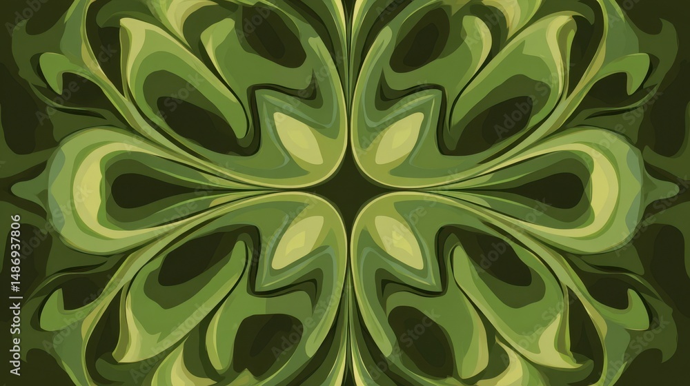 Aufkleber abstract symmetrical design pattern in dark green and cream.