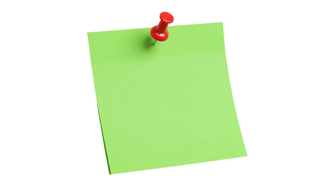 Dark green blank sticky Post-it note with a red pushpin, isolated on transparent background—symbolizing bold reminders, structured tasks, and focused communication in a professional setting.