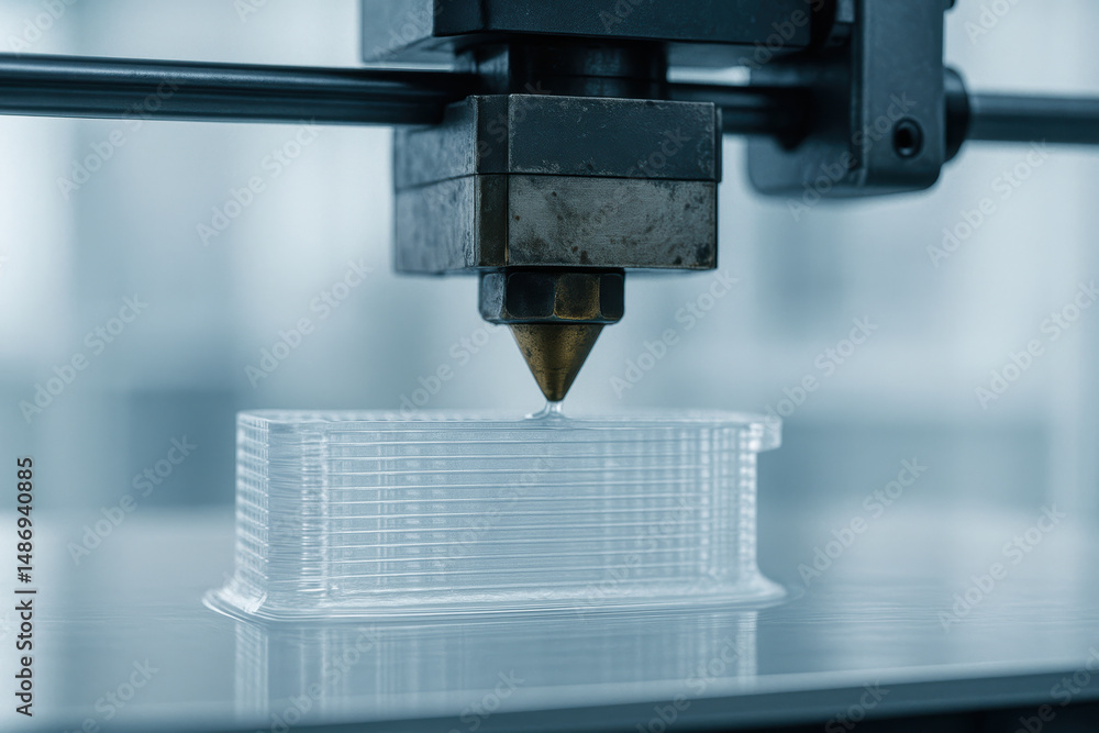 Aufkleber printer creating transparent object with precision in modern workshop