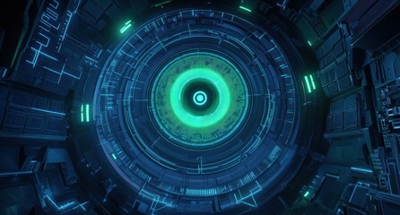 Obraz premium Futuristic teal-lit circular technological interface