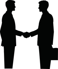  Silhouette Businessman Hand Shake, Business Man Handshake Agreement Concept Flat Vector Illustration