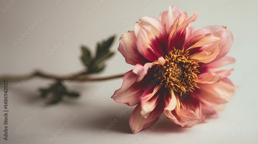 Aufkleber delicate single flower positioned on the side against a light background with blank negative space f