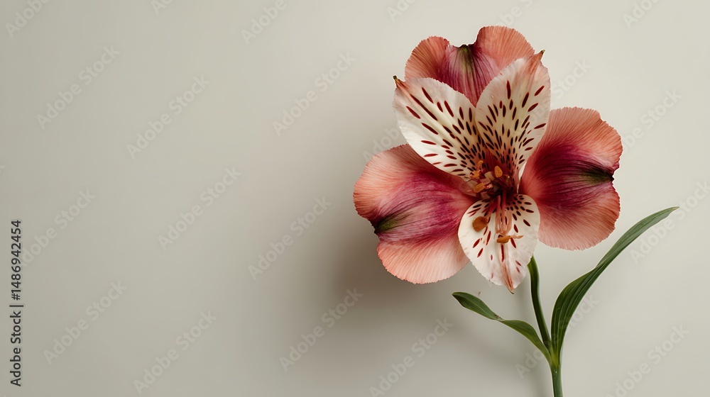 Aufkleber delicate single flower positioned on the side against a light background with blank negative space f