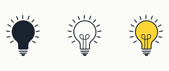 Three light bulb represent effective business idea concept, creative, isolated in modern outline, flat, and colored design.