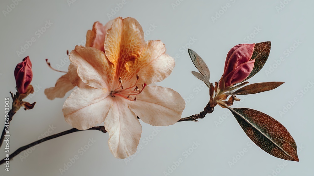 Aufkleber delicate single flower positioned on the side against a light background with blank negative space f