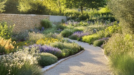 Serene Garden Path: A Summer's Day in Bloom