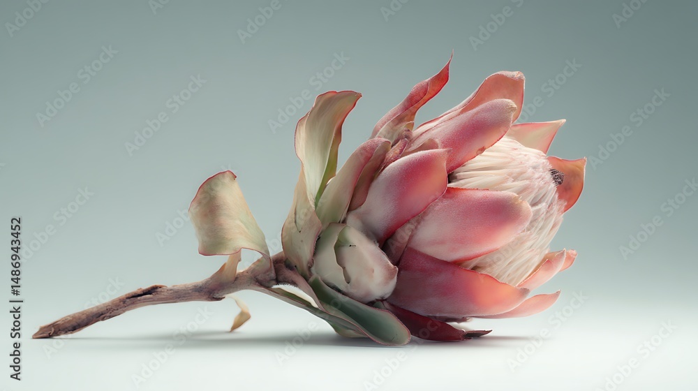 Aufkleber delicate single flower positioned on the side against a light background with blank negative space f