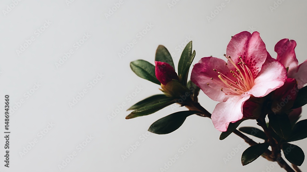 Aufkleber delicate single flower positioned on the side against a light background with blank negative space f