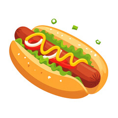 Delicious Hot Dog with Mustard Lettuce and Onions in a Bun