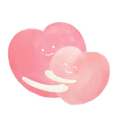 画用紙に描いた水彩風のハグするハート