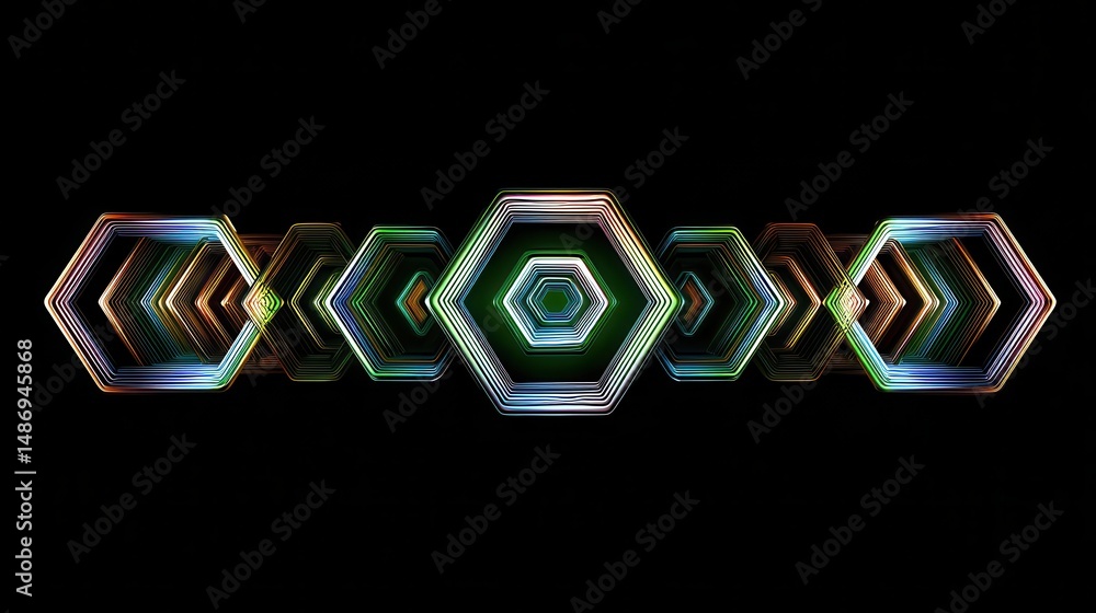 Poster abstract design with a series of interconnected hexagonal shapes.