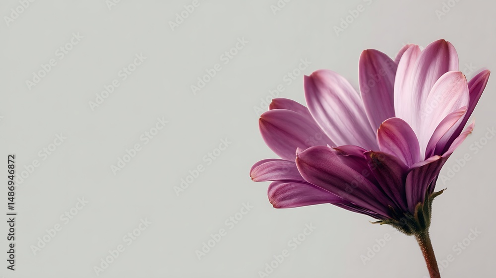 Aufkleber delicate single flower positioned on the side against a light background with blank negative space f