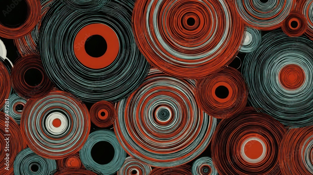 Aufkleber abstract design of overlapping concentric circles in vibrant colors.