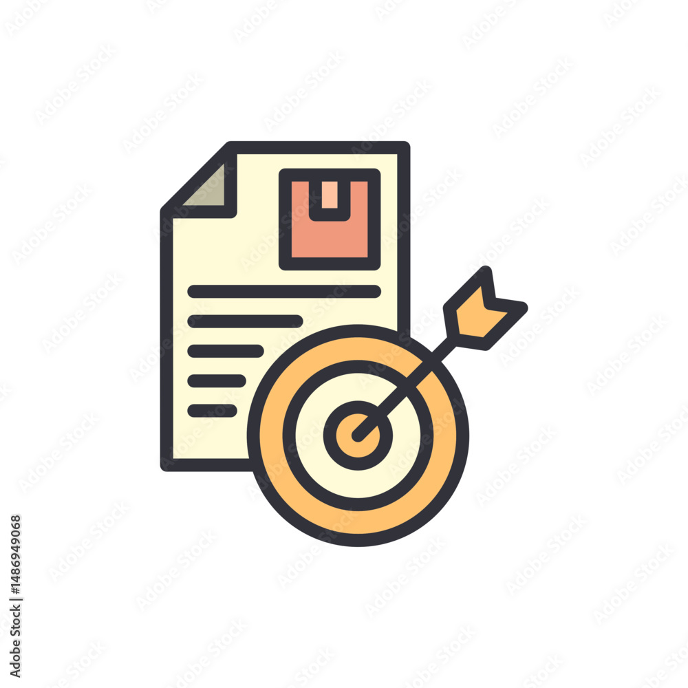 Poster business target achieved with document and arrow on the center
