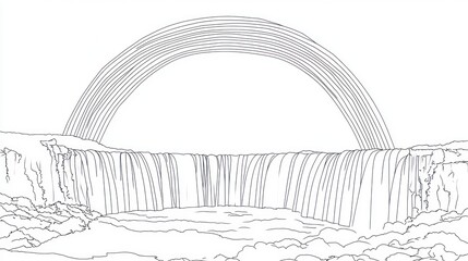 Simple black and white rainbow over waterfall